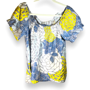 DKNY Jeans Womens Yellow Lavender Gray Floral Tee Top Shirt off‎ shoulder S